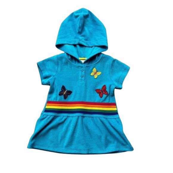 Hanna Andersson Turquoise Terry Cloth Butterfly Applique Swim Cover Up Size 6-12 - Picture 1 of 5